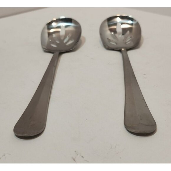 Vintage Hoan Stainless Indonesia Slotted Serving Spoons 8.75" Set of 2 - Picture 2 of 6